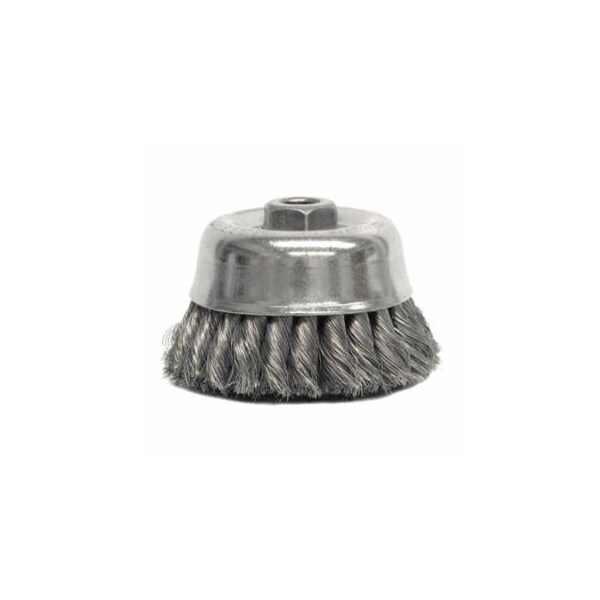Weiler Heavy-Duty Knot Wire Cup Brush, 4 in dia, 5/8-11 UNC Arbor, 0.02 in Steel Wire 804-12766 - main