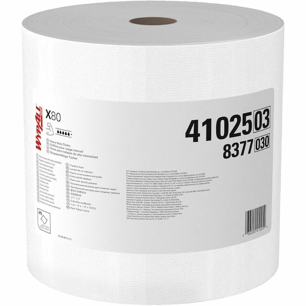 Wypall WypAll PowerClean X80 Heavy Duty Cloths 41025, Jumbo Roll, Extended Use Towels, White, 455 Sheets/Roll 41025 - main