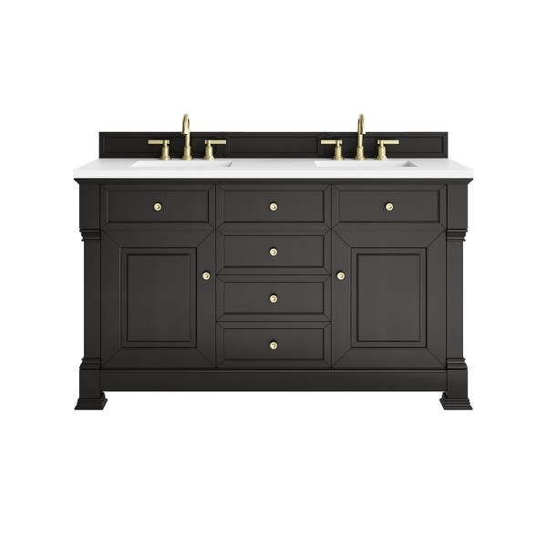 James Martin Vanities Brookfield 60 in. Double Vanity, Black Onyx, w/ 3 CM White Zeus Silestone Top 547-V60D-BKO-3WZ - main