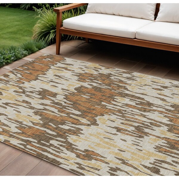 Homeroots 8' X 10' Copper Gold And Ivory Striped Washable Indoor Outdoor Area Rug 596665 - main