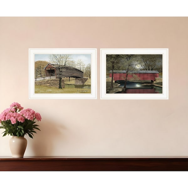Homeroots Set Of Two Bridges of 1 White Framed Print Wall Art, 2PK 406627 - main