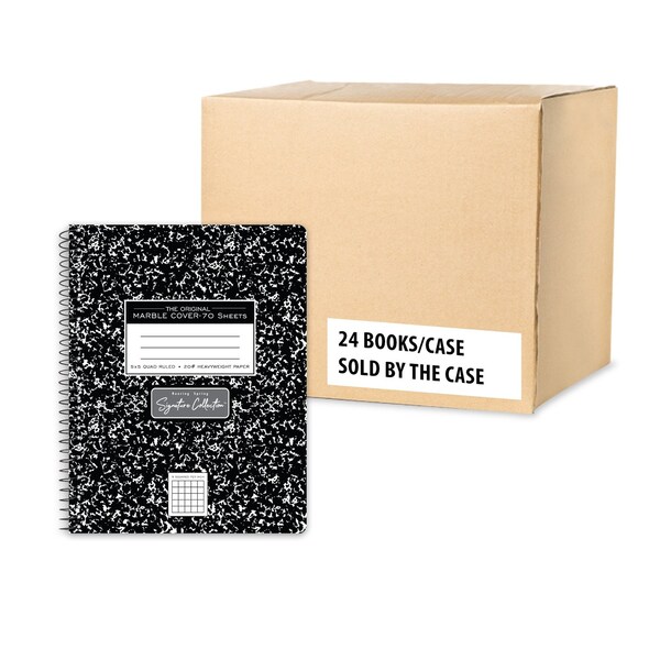 Roaring Spring Case of Signature Black Marble Comp Notebooks, WB Spiral, Graph 70 sht Premium 20lb Paper, 9.75"x7.5", PK24 10113CS - main