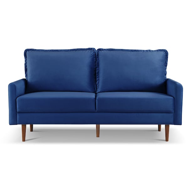 Homeroots 69" Blue Velvet Sofa With Dark Brown Legs 543722 - main