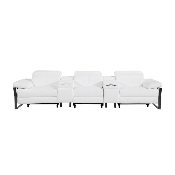 Homeroots 129" White Top Grain Leather Reclining Metal USB Sofa 720344 - main