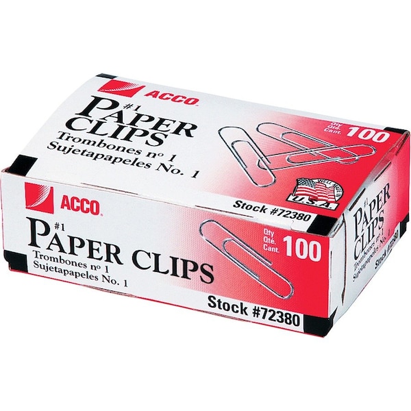 Acco Paper Clip, Silver, Steel Wire, PK1000 ACC72380 - main