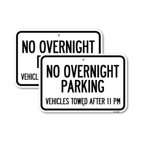 Signmission No Overnight Parking Vehicles Towed After 11 Pm K2-103, 18'' X 24'', Heavy Gauge Aluminum, 2PK A-1824-2PACK-23828 - main