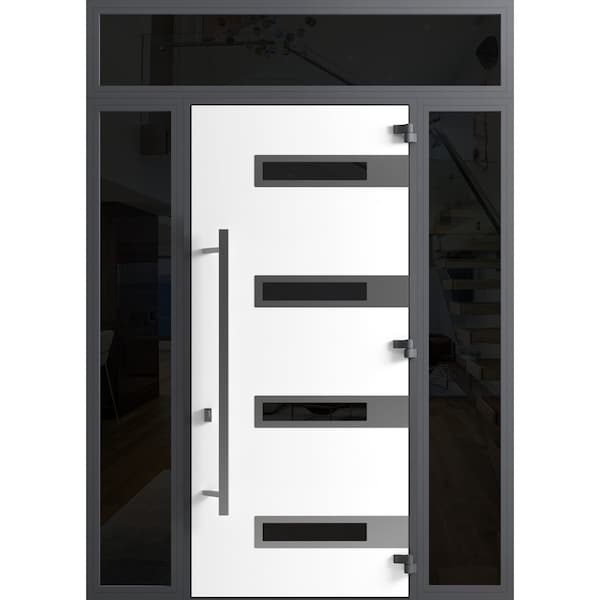 Vdomdoors Front Exterior Prehung Steel Door Ronex0131 Black Enamel 96 2 Sidelight and Transom Window Sidelite RONEX0131EXD-BLK-W14+36+14xH96+16-LH-I - main