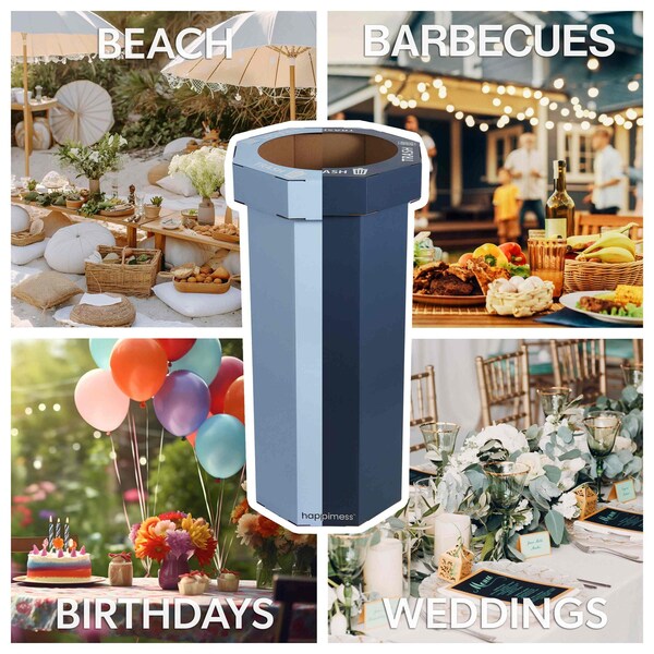 Happimess Fleur 25-Gal. Disposable Cardboard Trash Can and Recycling Bin, Tide Pool Blue/Denim Blue, 2PK HPM1302B-2SET - main