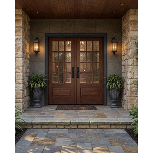 Doornmore G7512, 66.5" x 82" ( 2x32" Door) Left Hand, Mahogany SDL 12 Lite 3/4 Lite Exterior Door G7512-SW-3280_2_LI - main
