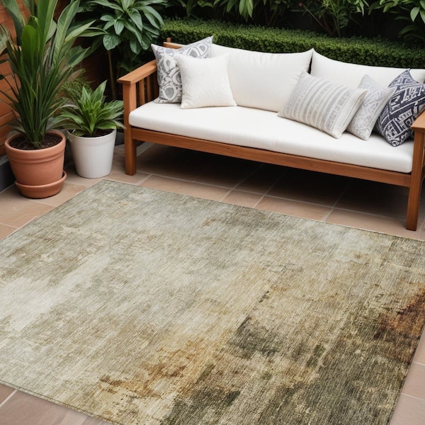 Homeroots 9' X 12' Linen Black And Copper Abstract Washable Indoor Outdoor Area Rug 605951 - main