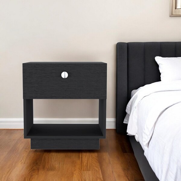 Homeroots 20" Black Wood One Drawer Nightstand 526156 - main