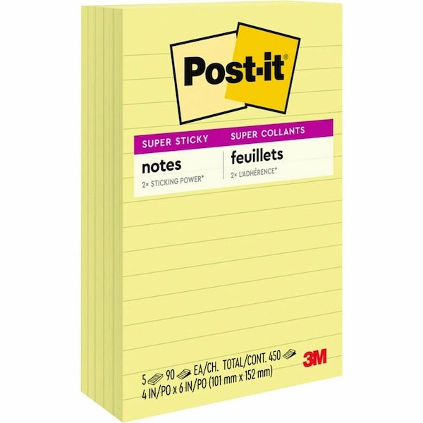 Post-It Super Sticky Notes, 4x6 In., Yellow, PK5 660-5SSCY - main