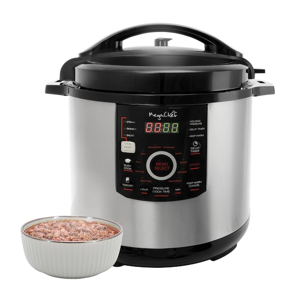 Megachef 12 Quart Steel Digital Pressure Cooker with 15 Presets and Glass Lid MCPR-3500 - main