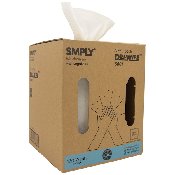 Smply Brands S800 Dri-Wipe by, Large Format Center-Pull Box, 160 Wipes per Box S801-X160-X1 - main