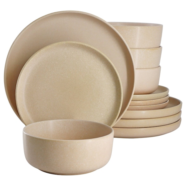 Soho Lounge Bryant Park 12 Piece Reactive Stoneware Dinnerware Set in Beige 750123481M - main