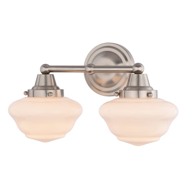 Vaxcel Eastgate 2-Light Satin Nickel Vanity Light with Frosted Opal Schoolhouse Globe Glass W0564 - main