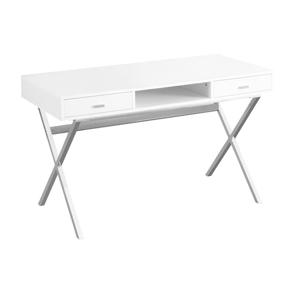 Homeroots 47" White and Silver Computer Desk With Two Drawers 333412 - main