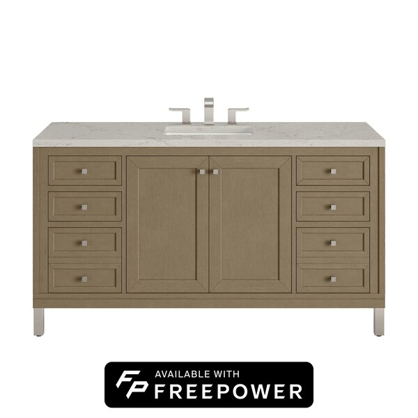 James Martin Vanities Chicago 60 in. Single Vanity, Walnut Whisper, w/ 3 CM Victorian Silver Silestone Top 503-V60S-WLW-FVSL - main