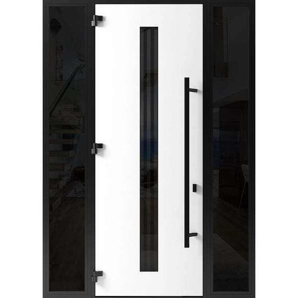 Vdomdoors Front Exterior Prehung Steel Door Ronex1055 Teak 96 2 Sidelight Exterior Windows Sidelites Entry RONEX1055EXD-OAK-W14+36+14xH96-RH-I - main