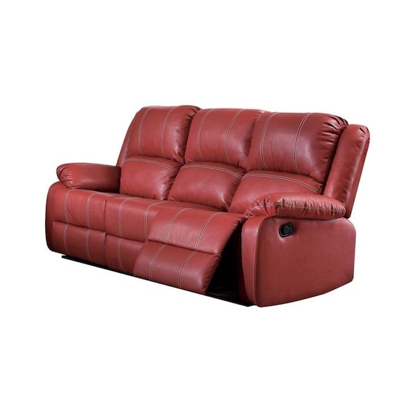 Homeroots 81" Red Faux Leather Reclining Sofa With Black Legs 347256 - main