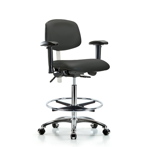 Blue Ridge Ergonomics Hi Bench Chair, Vinyl, CF, Cast, Gry, CL100, 6-Way Adjustable, 26" to 35-1/2" Height, Charcoal BR-NCR-VHBCH-CR-T0-A1-CF-CC-8605 - main