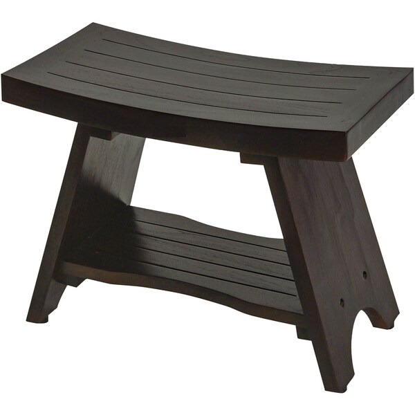Homeroots Teak Rectangular Shower Bench With Shelf In Brown Finish 376696 - main
