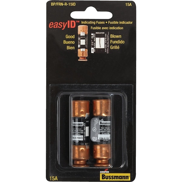 Eaton Bussmann 15A FRN-R Cartridge Hvy Dty Time Delay Cartridge Fuse, 2PK BP/FRNR-15ID - main