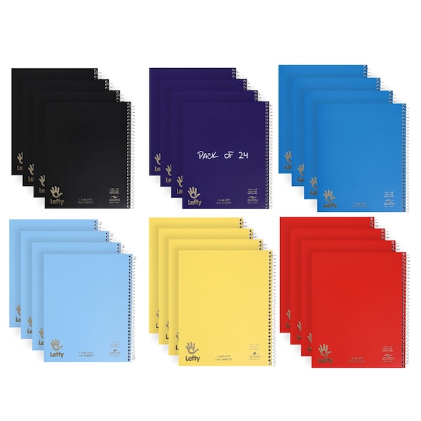 Roaring Spring Case of Lefty WB Left Handed Notebooks, 1 Sub, 8.5"x10.5", 100 sht, Right Side Wire, Asstd Colors, PK24 13505CS - main
