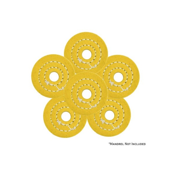 Renegade Products Usa Mini Buffing Wheels, 1/2" Arbor Hole, Yellow Mini Buff Pack, 20-Ply, 1/4" Thick, 2 Inch, 6PK FCV2X20PYT-1/2AH-6PK - main