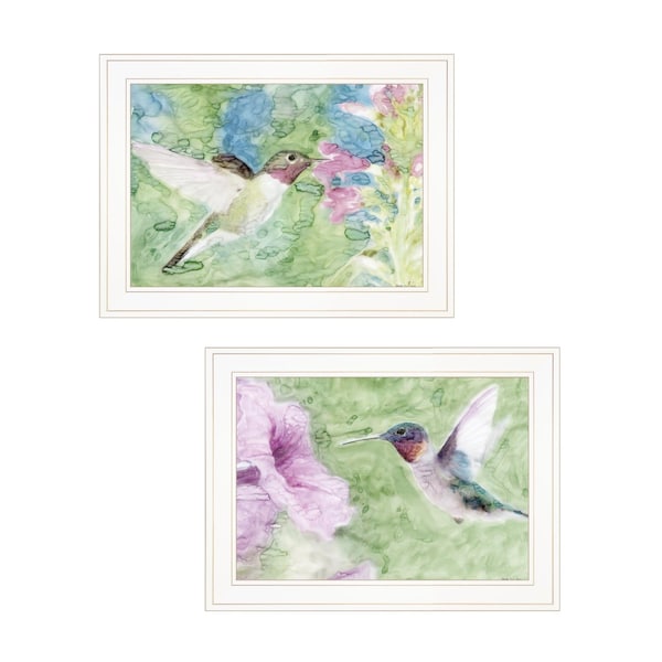 Homeroots Set Of Two Humming Bird 1 and 2 White Framed Print Wall Art, 2PK 408045 - main