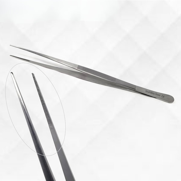 A2Z Scilab Culinary Tweezers, Narrow Precision Serrated Jaws, 10 Inch Straight, Stainless Steel Tongs A2Z-ZR1049 - main
