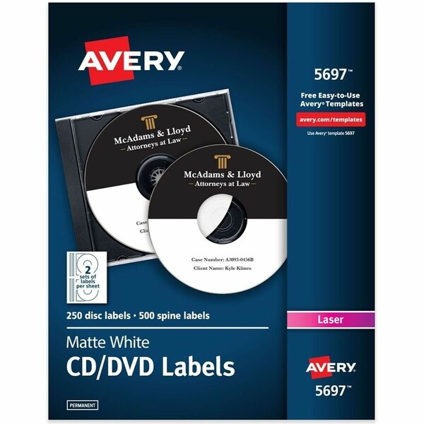Avery Dennison Avery Laser CD/DVD Labels, Matte White, 250/Pack 5697 - main