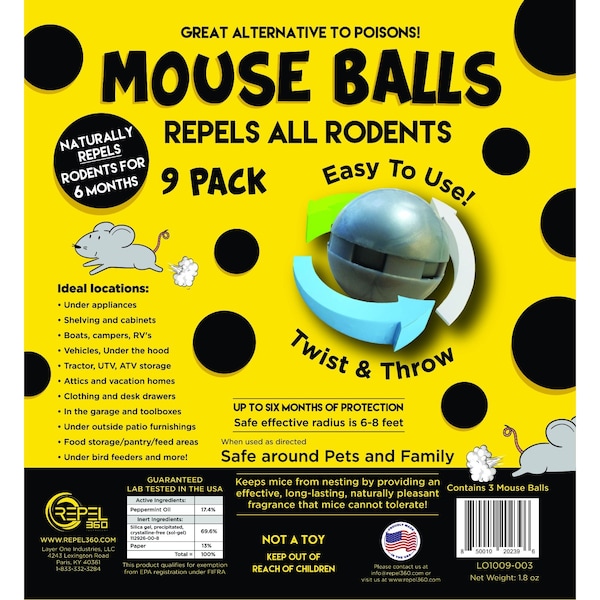 Repel360 Natural Rodent Repellent Balls - Rodent Deterrent Indoor/Outdoor, 9PK LO1009-009 - main