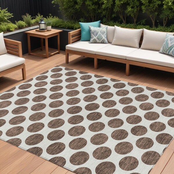 Homeroots 9' X 12' Brown And Ivory Polka Dot Washable Indoor Outdoor Area Rug 614885 - main