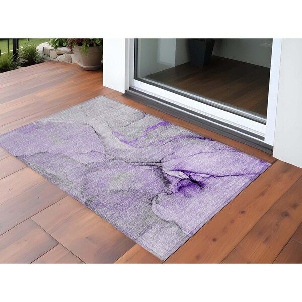 Homeroots 3' X 5' Purple and Ivory Abstract Washable Non Skid Indoor Outdoor Area Rug 559706 - main