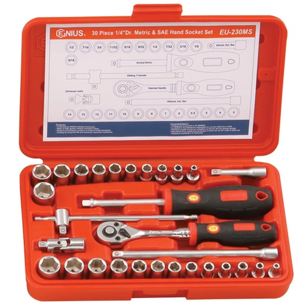 Genius Tools 30 Piece 1/4in Drive Metric & SAE Hand Socket Set EU-230MS - main