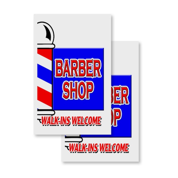 Signmission Barber Shop Walk-ins Welcome, Vinyl Decals Only 24 Inch x 36 Inch, Vinyl Decal, 2PK DSB-2436-2PACK-BarberShopWalk-insWelcome - main