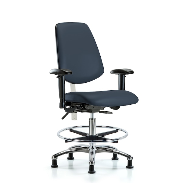 Blue Ridge Ergonomics Clean Room Chair Vin Med Ben Chair, Med, Bk, Nav, CL100, Adjustable Arms, 22" to 29" Height, Vinyl BR-NCR-VMBCH-MB-CR-T1-A1-CF-RG-8582 - main