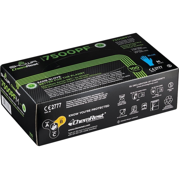 Showa Medium Blue Nitrile Biodegradable Disposable Gloves, 100PK 7500PFM - main