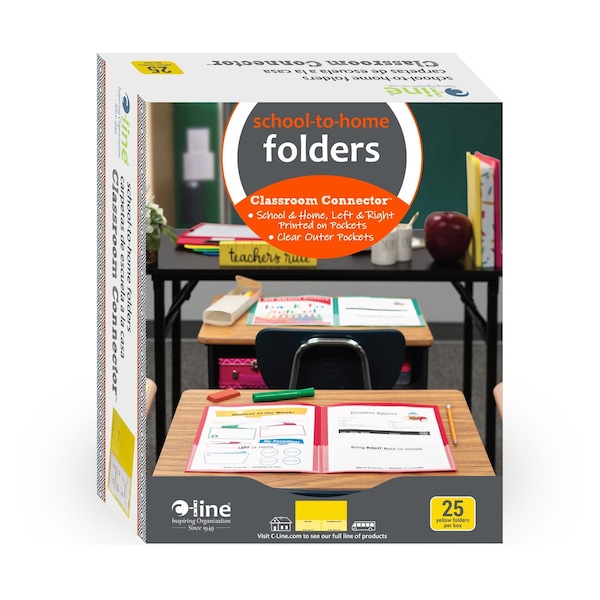 C-Line Products 8-1/2" x 11" Yellow Classroom Connector School-to-Home Folders, 25/BX 32006 - main