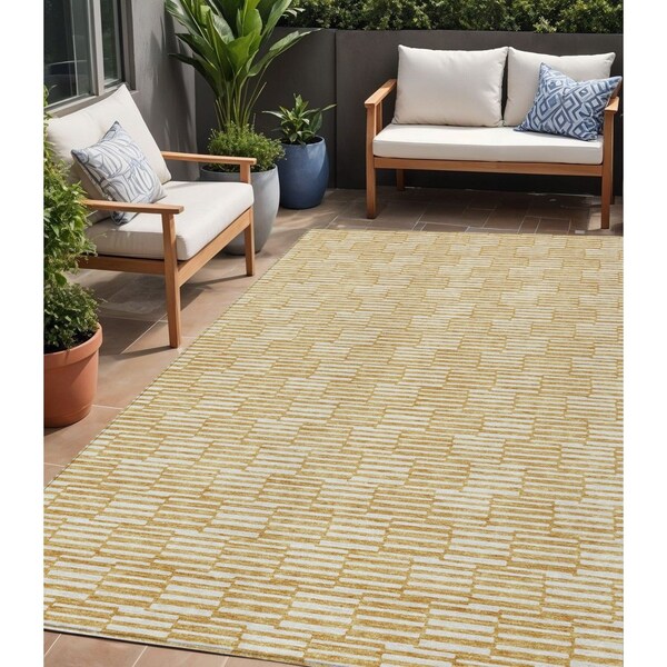 Homeroots 5' X 8' Gold And Beige Geometric Washable Indoor Outdoor Area Rug 594996 - main