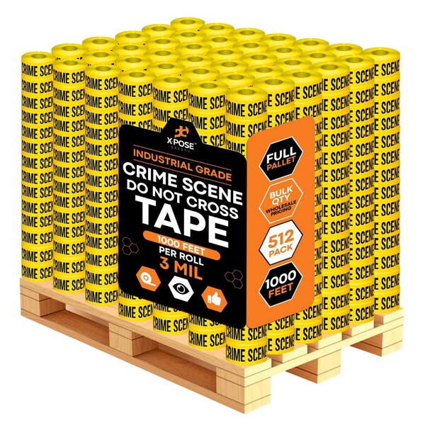 Xpose Safety Crime Scene Do Not Cross Tape Roll, 3 Mil, 3 Inch Wide x 1000 Feet, Yellow w/Black Letters, 512PK PCST-3M-FP512-X - main