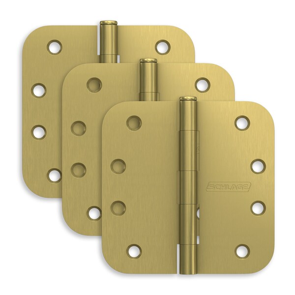 Schlage Residential Pack of 3 4in x 4in 5/8in Radius Corner Hinges Satin Brass Finish, 3PK S3P1021FRP608 - main