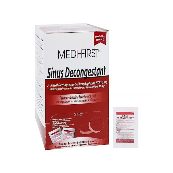 Medi-First Sinus Decongestant Oral Tablets 10mg Unit Dose Packet, 500PK 8380007 - main