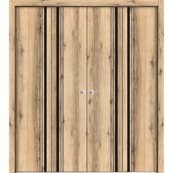 Sartodoors Sliding Closet Double Bi-fold Doors, Planum 0011 Oak and Aluminum Strips, Sturdy Tracks Moldings Tr PLANUM0011DBF-DUB-72 x 96 (4* 18x96) - main