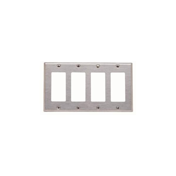 Leviton Decora Wallplate, Standard Size, Gang 4, Brushed Stainless Steel 84412-40 - main