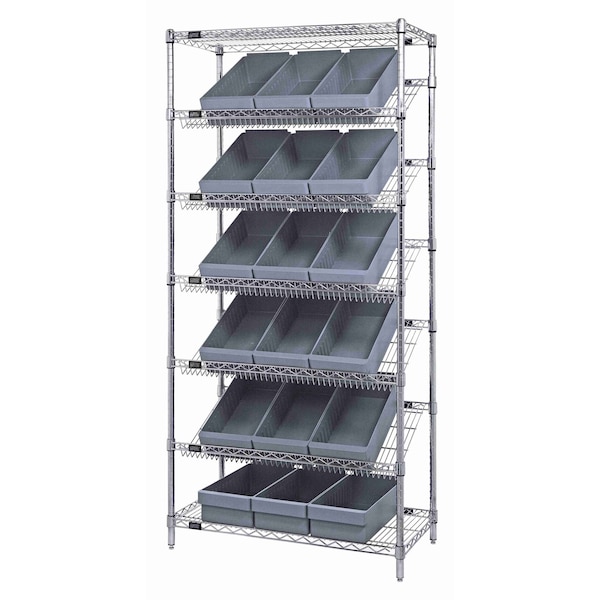Quantum Storage Systems WIRE SHELVING UNIT W/18 GRAY BINS WRS-7-606GY - main