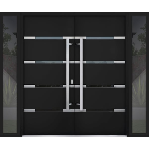 Vdomdoors Steel Double Doors Deux 1105 Black Enamel 2 Sidelight Exterior Windows Stainless Inserts Double Mod DEUX1105DEXD-BLK-RH-W12+72+12 x H80 - main