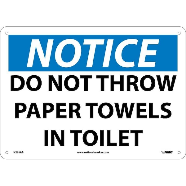Nmc Notice Do Not Throw Paper Towels In Toilet Sign, N261AB N261AB - main