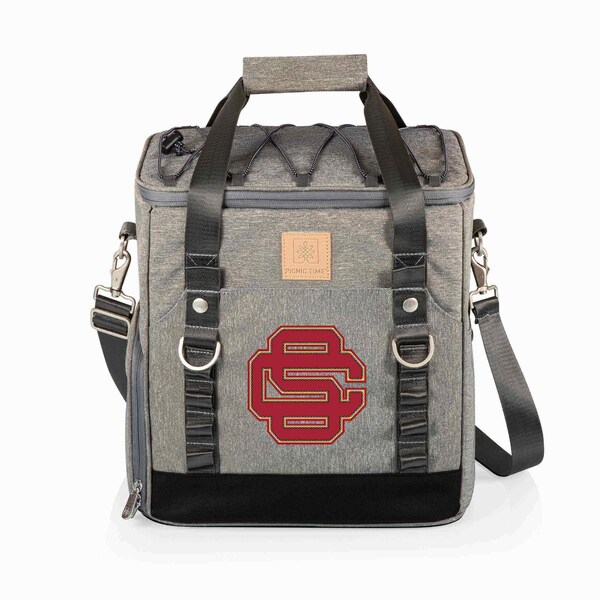 Picnic Time Family Of Brands NCAA USC Trojans PT-Frontier Picnic Cooler Tote - Soft Cooler Bag with Picnic SetHeathered Gray 509-23-105-098-0 - main